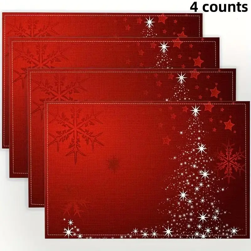 Snowflake & Star Pattern Placemat, 4 Counts/set Durable Design Placemat, Washable Table Mat for Holiday Party, Kitchen Supplies