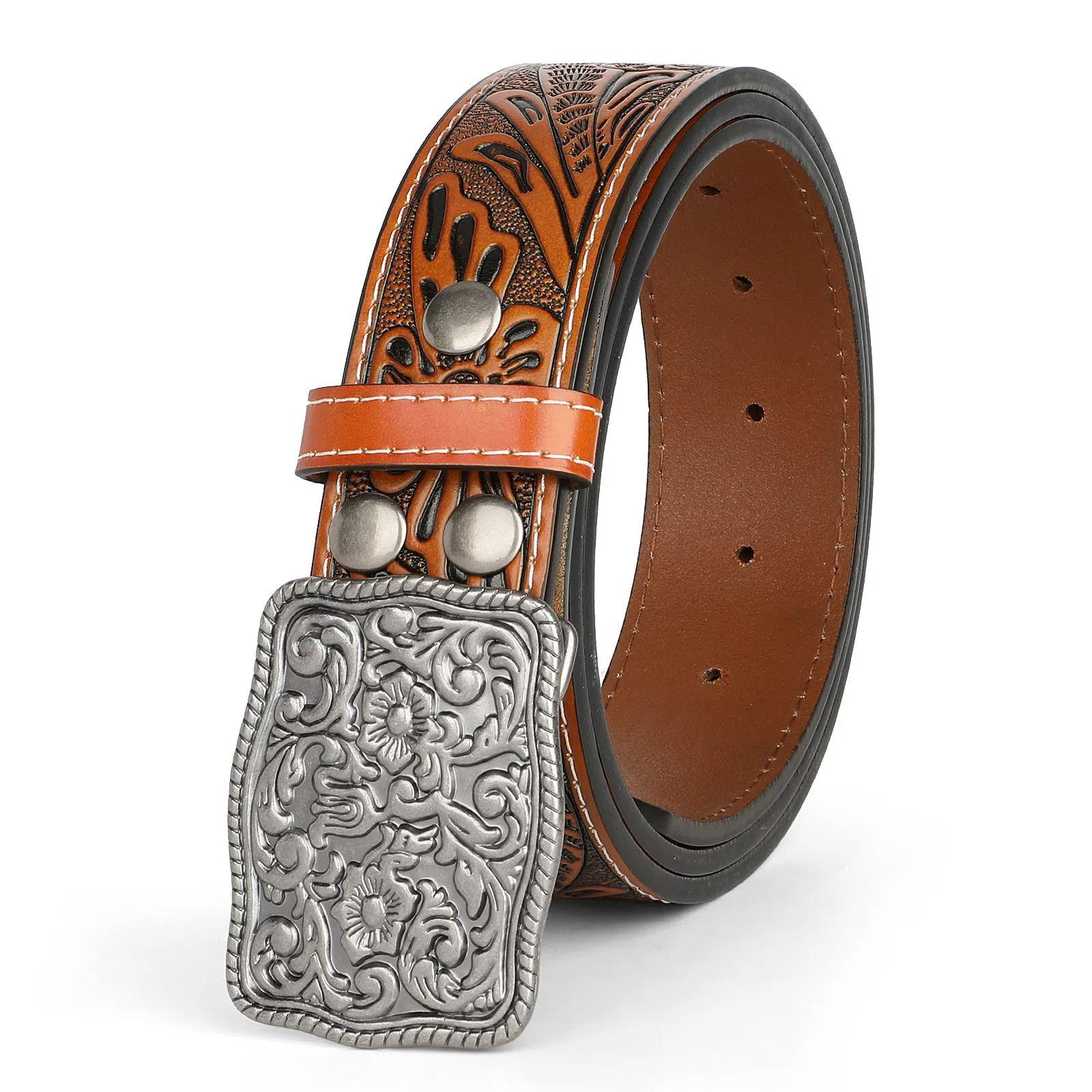 XZQTIVE Men's Western-Style Belt: Crafted from Embossed & Engraved Leather, featuring a sturdy buckle.  Perfect for jeans & pants, showcasing a rugged cowboy or rodeo vibe.  Adding a touch of masculinity to your everyday or special occasion outfits.