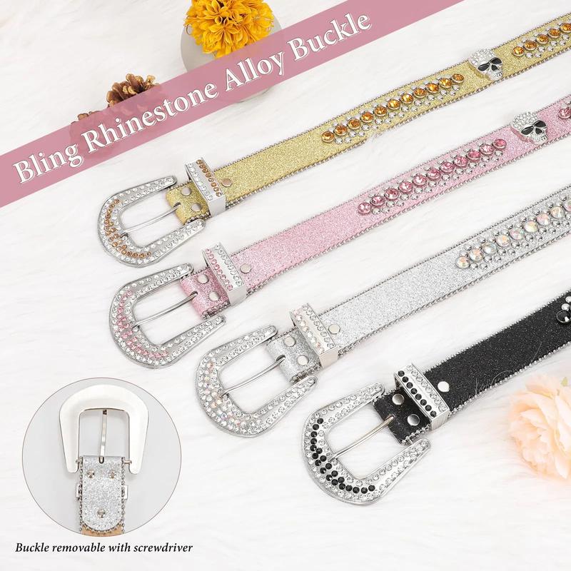 XZQTIVE Rhinestone Skull Sequins Belt for Men and Women - Sparkly Bling Diamond Studded Belt, Western Cowgirl Cowboy Style, Glamorous Accessory for Parties, Events, and Daily Wear