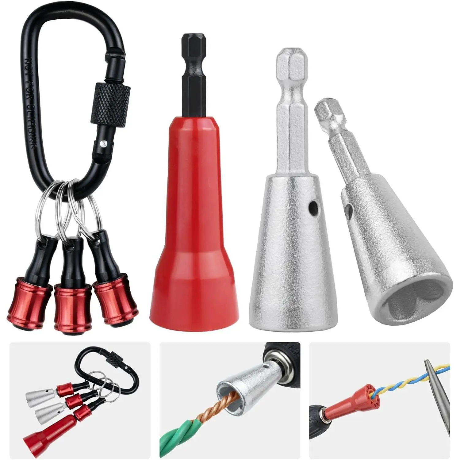 6PCS Wire Twister Tool for Drill with Bit Holder Keychain, Wire Nut Twister for Drill with 1/4" Hex Shank – Professional Electrician Tools for 9–22 AWG Wire Connector Twisting