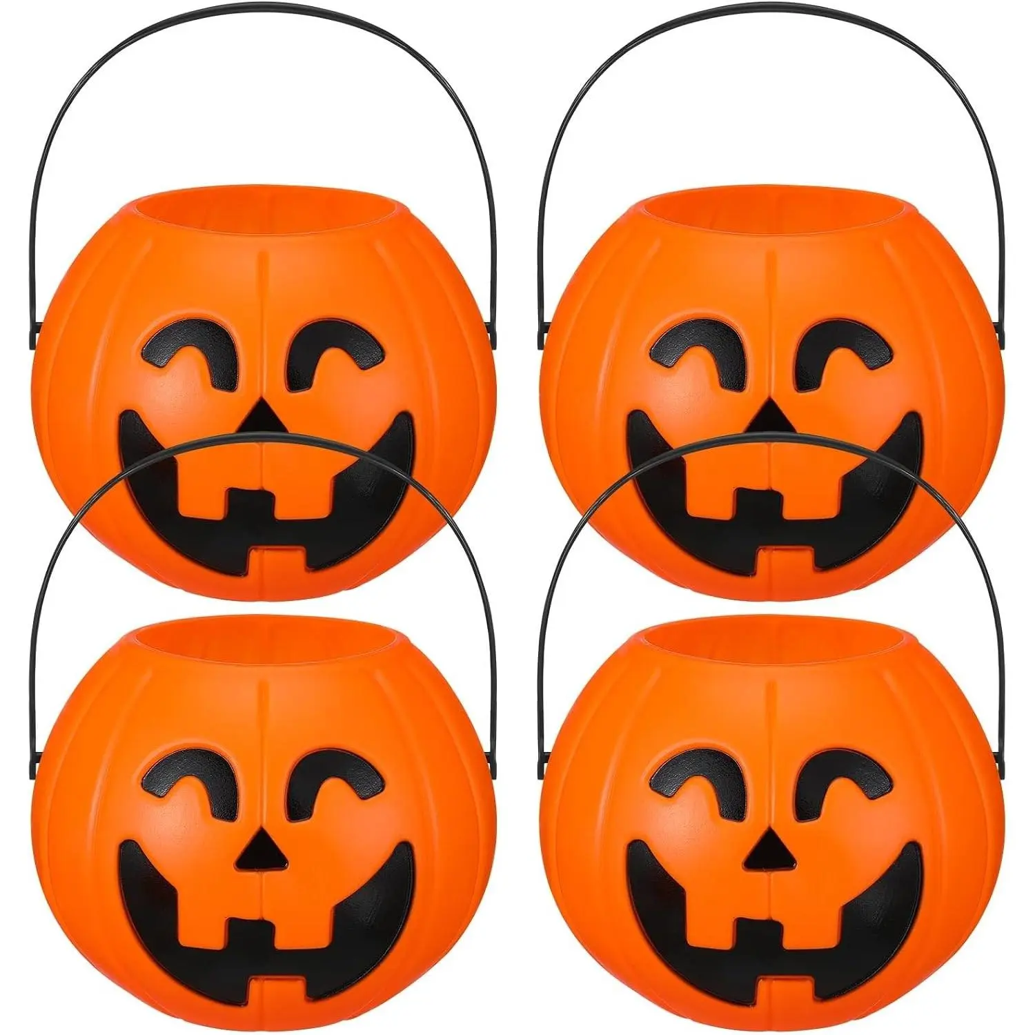 4 Pcs Plastic Pumpkin Buckets Trick or Treat Halloween Candy Baskets with Handle 6.7 x 5.1 Inches Plastic Pumpkin Large Portable Candy Basket for Halloween Trick or Treat Party Supplies