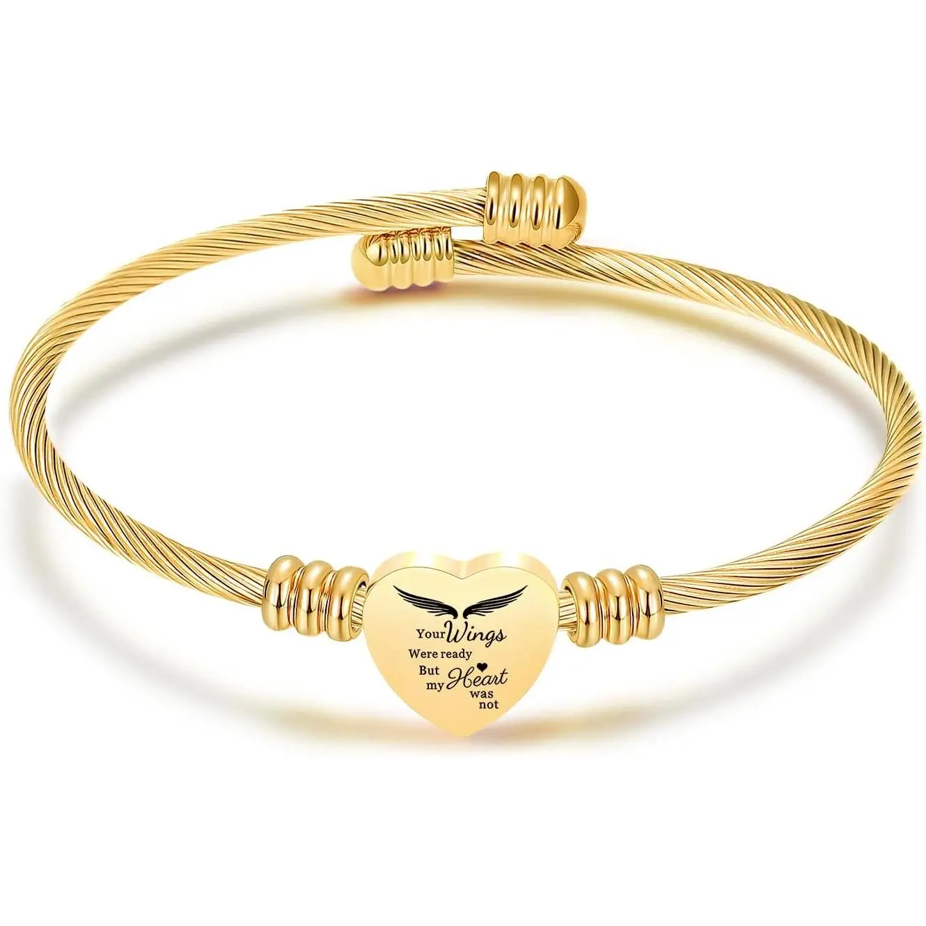 Cremation  Wing Heart Urn Bracelet for Human Ashes for Women Men Memorial  Cuff Bangle Bracelet