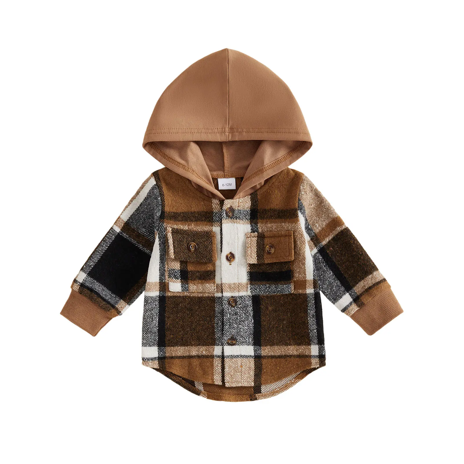 Babamoon Kids Toddler Baby Boys Checkered Fabric Peacoat - Long Sleeve Hoodie, Single-Breasted Fall Winter Long Jacket with Pockets, Elastane
