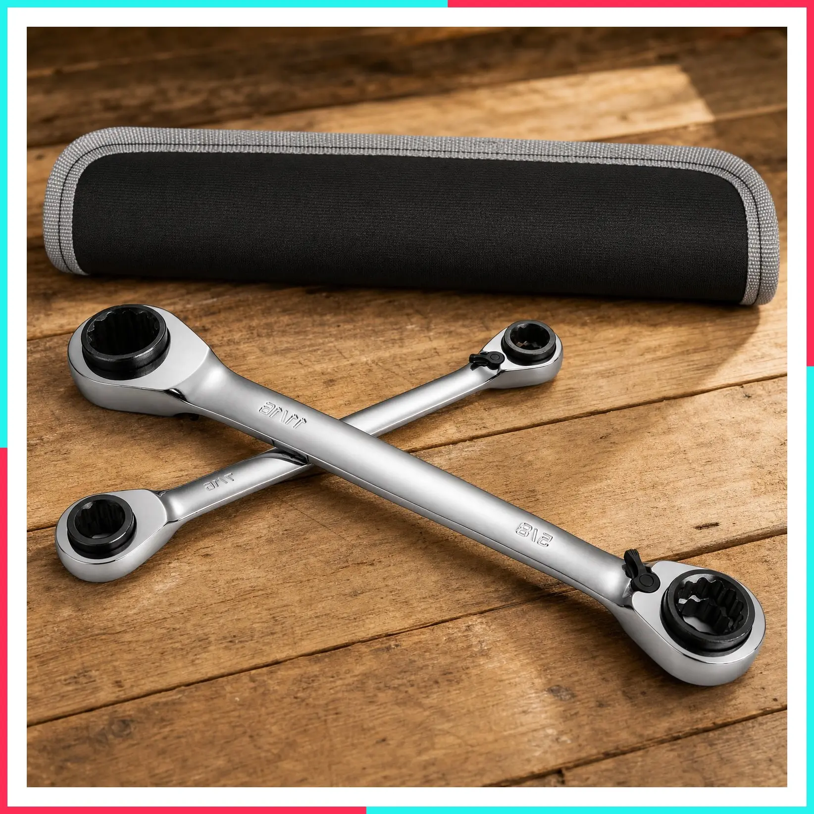 4-in-1 Reversible Ratcheting Box Wrench Set, SAE, 2-Piece | Double Box End, 5/16, 3/8, 7/16, 1/2" & 9/16, 5/8, 11/16, 3/4", CR-V Steel, Matte Chrome Plated, Rolling Pouch