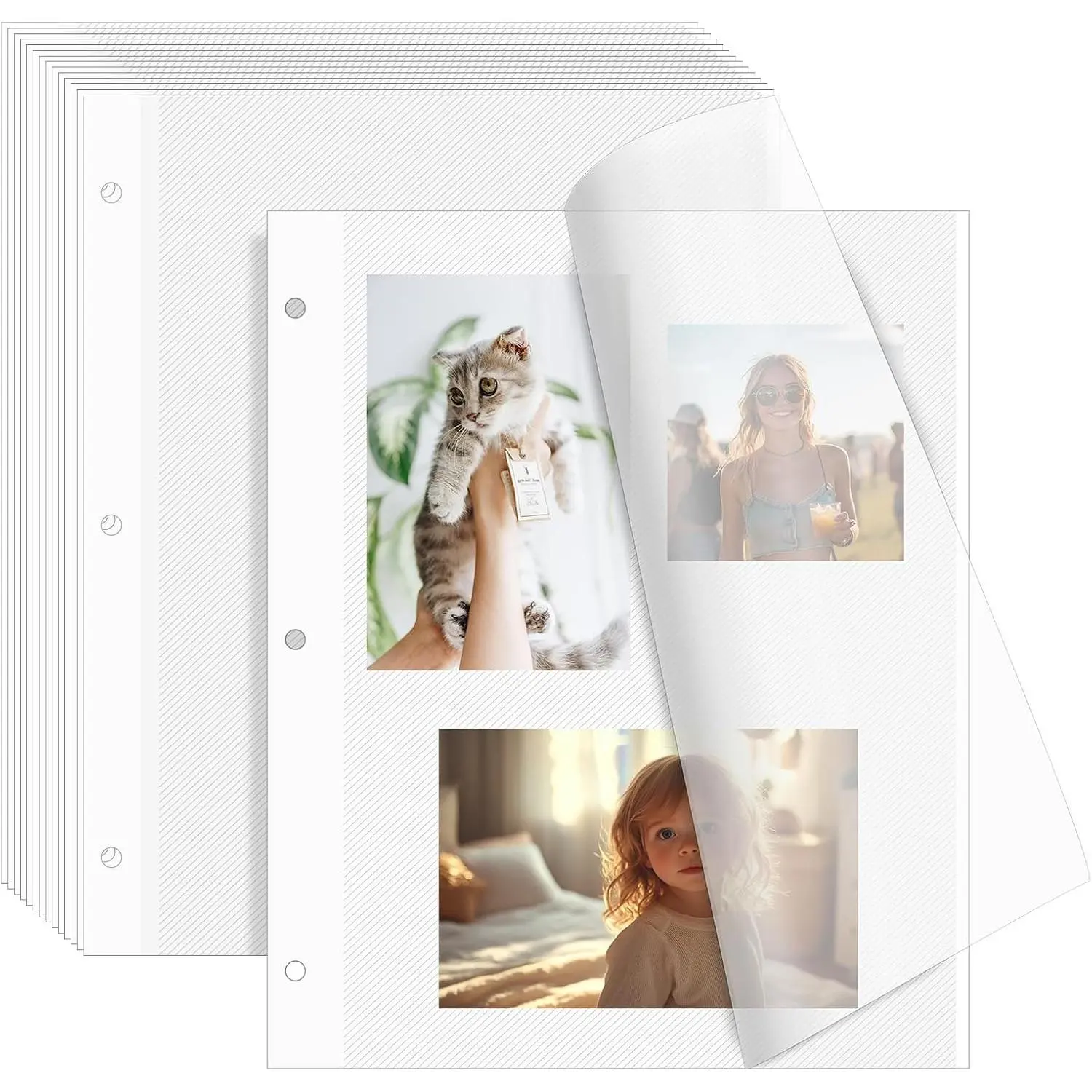 15 Sheets/30 Pages Photo Album Pages for 3 Ring Binder, Self Adhesive Scrapbooking Album Refill Pages  Photo Album Sheets for 2x3 4x6 5x7 8x10 Photo or Cards, 11 x 9 Inch