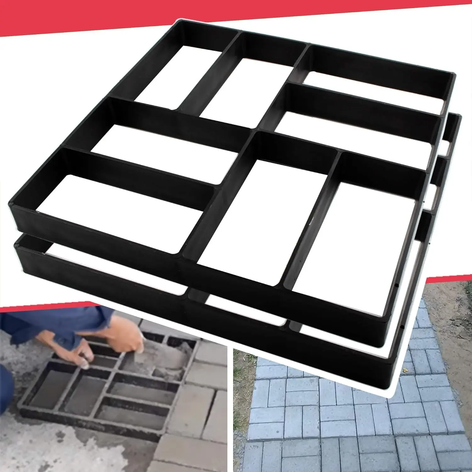 2Pack 15.7"x15.7"x1.57" Walk Path Maker Reused Concrete Molds Pathmate Stone Molding Stepping Stone Paver Walk Way DIY Path Paving Garden Yard Patio Mold (8-Grid)