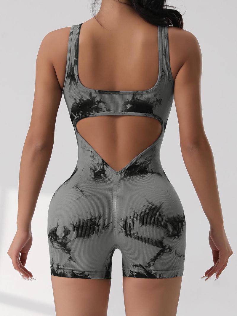 Women's Solid Striped Print Scoop Neck Racerback Tank Romper, Casual Comfy Breathable High Stretch Seamless Bodysuit for Daily Wear, Ladies Clothes for All Seasons, Tops