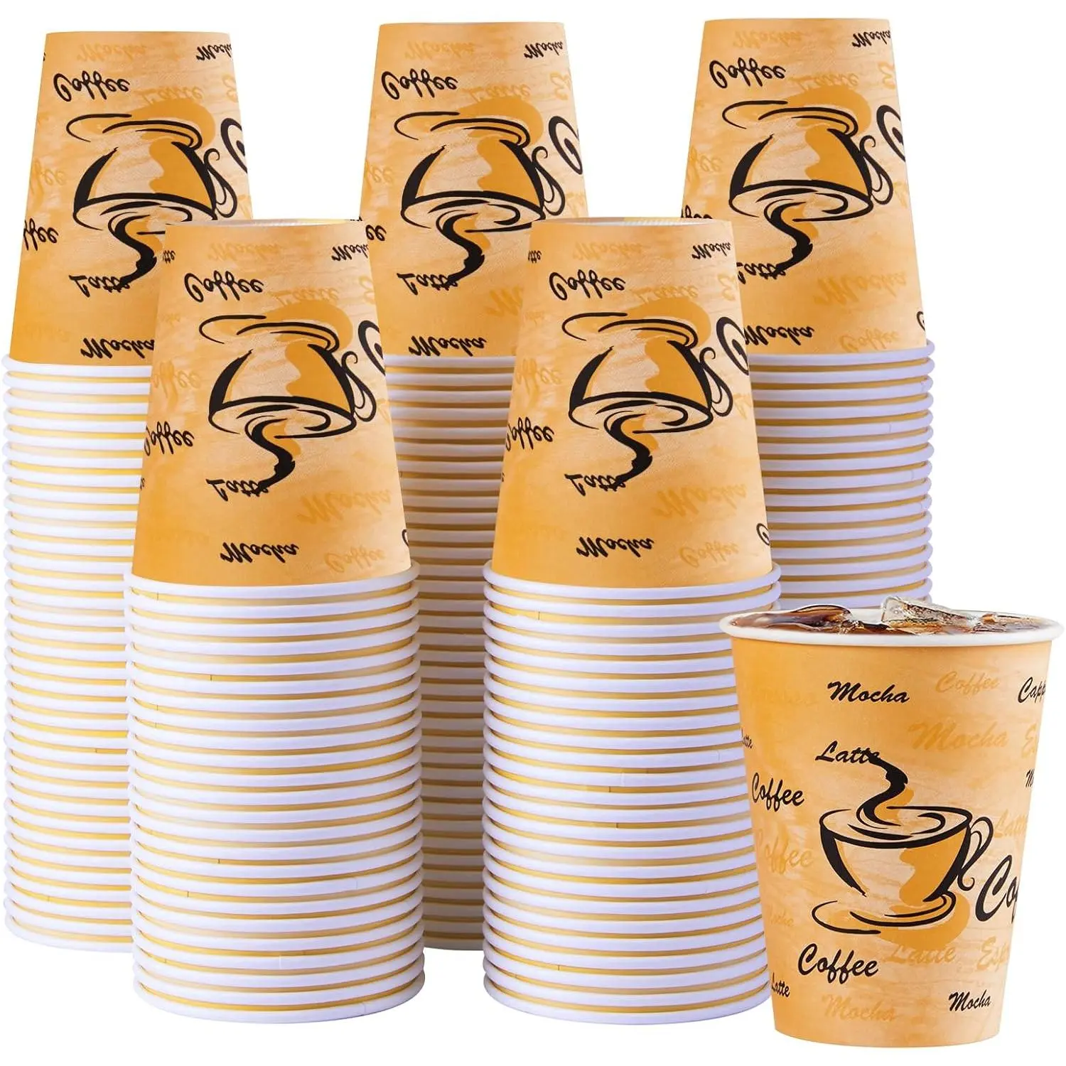 180 Pack 12 oz Coffee Cups, Paper Coffee Cups 12 oz, Disposable Leakproof Retro Cup for Cold Drinks or Hot Beverages