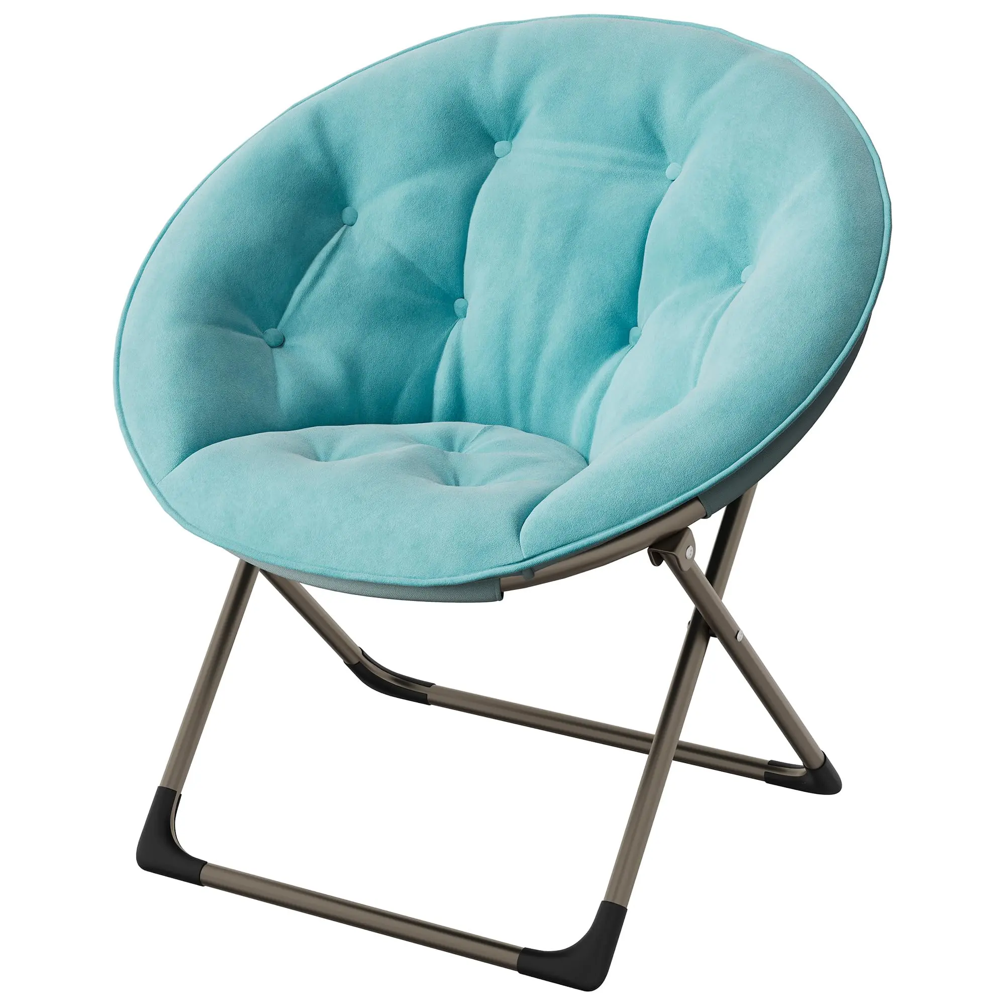 Garvee Moon Chair Folding Saucer Lounge Chair with Iron Legs, Plush Grey or Faux Fur Pink, Oversized and Comfy for Living Room, Bedroom, Gaming, and Reading