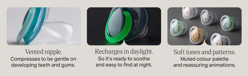 Tommee Tippee Night Time Pacifier, 18-36 Months, Symmetrical Silicone Baglet, BPA-Free Binkies, Glow in The Dark Technology, Green Rainbow, Pack of 6