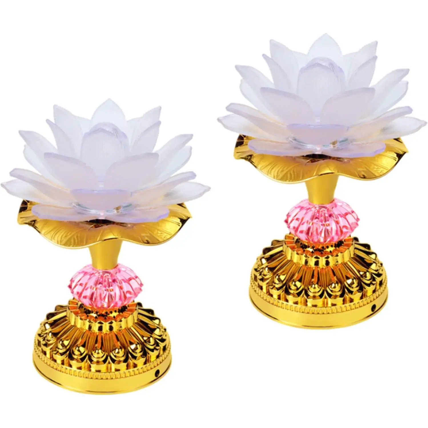 Pack of 2 LED Lotus Buddhist Lights Color-Changing Gradient Buddha Lotus Lamps Plug in or -Operated Buddhist Lamp Worship Prayer Faith  Things (3.3''W/5.5''H, White)