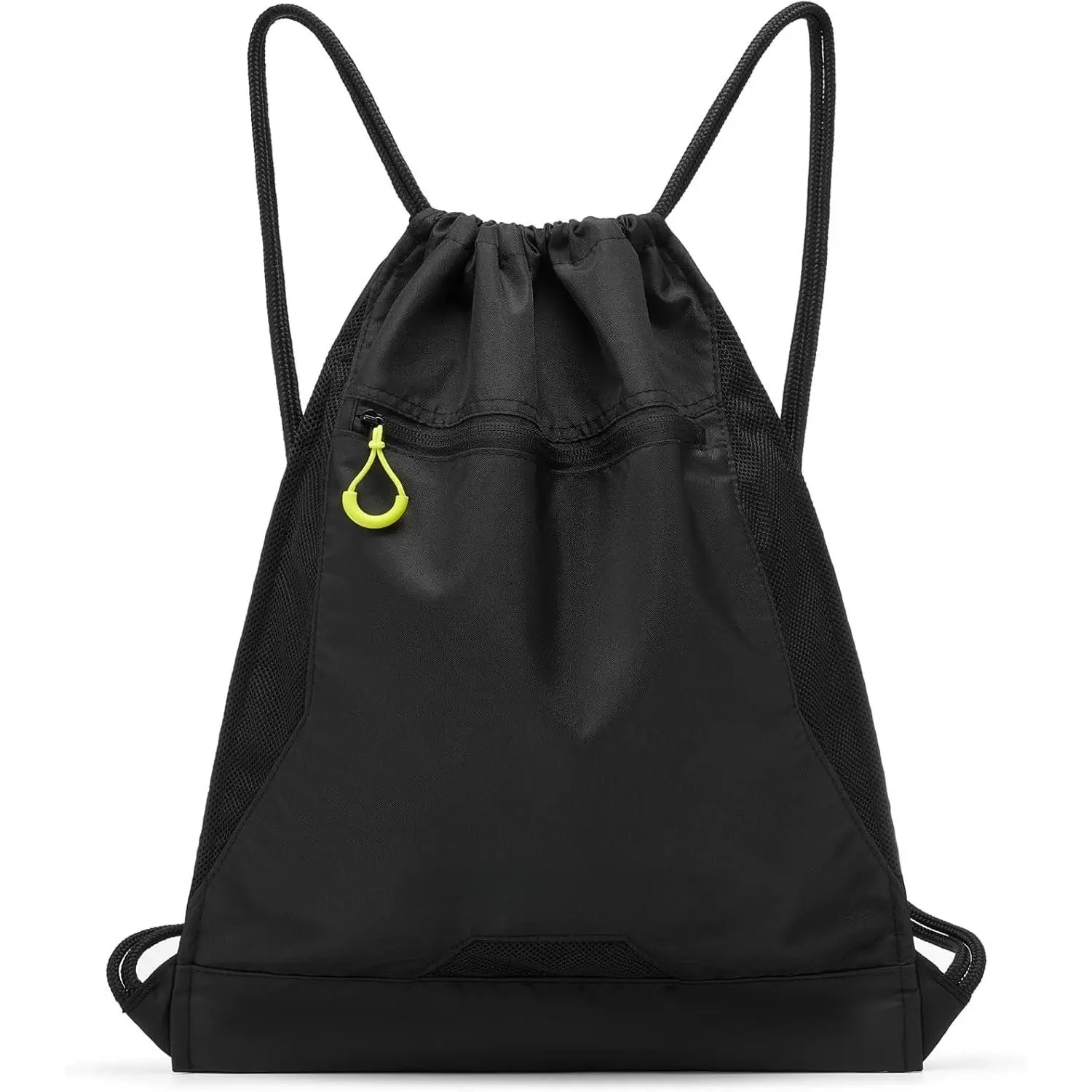 Sackpack Drawstring Backpack for Men/Women, Lightweight  Bag Holds Shoes for Gym, Beach, Swim, Hiking, Running & Cycling, Anti-Stain with Quick-Access Mesh Pocket, Black