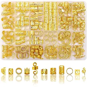280pcs Gold Hair Jewelry for Braids Dreadlock Locs Metal Hair Clips Accessories for Women, Adjustable Hair Cuffs Coils Rings Charms Braiding Decoration