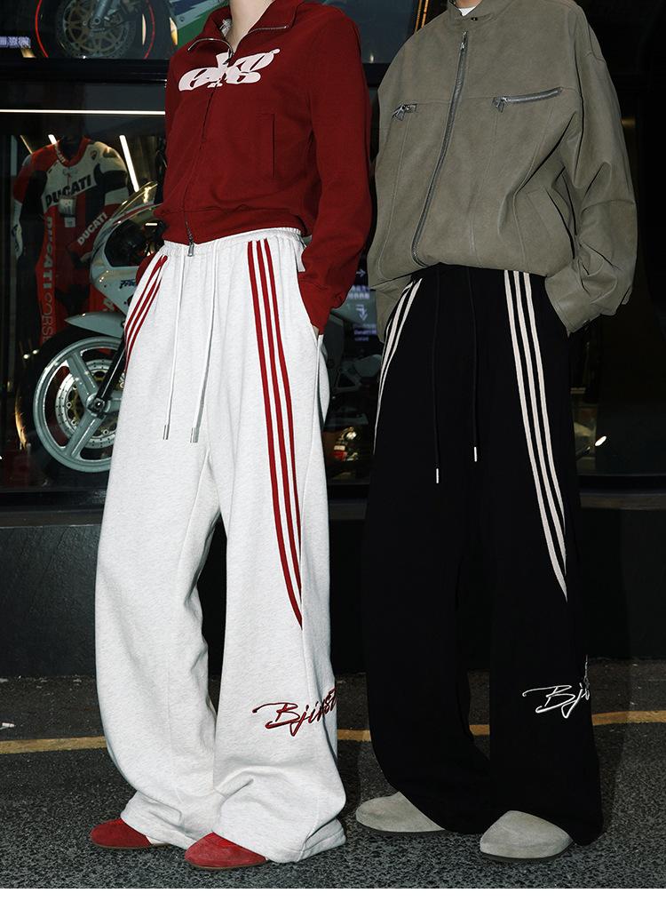 YYK Brand: Men's American Retro Casual Pants - 3-Stripe Design with 3D Waistband Trim; Spring/Autumn Straight-Leg, Loose-Fit Athletic Sweatpants