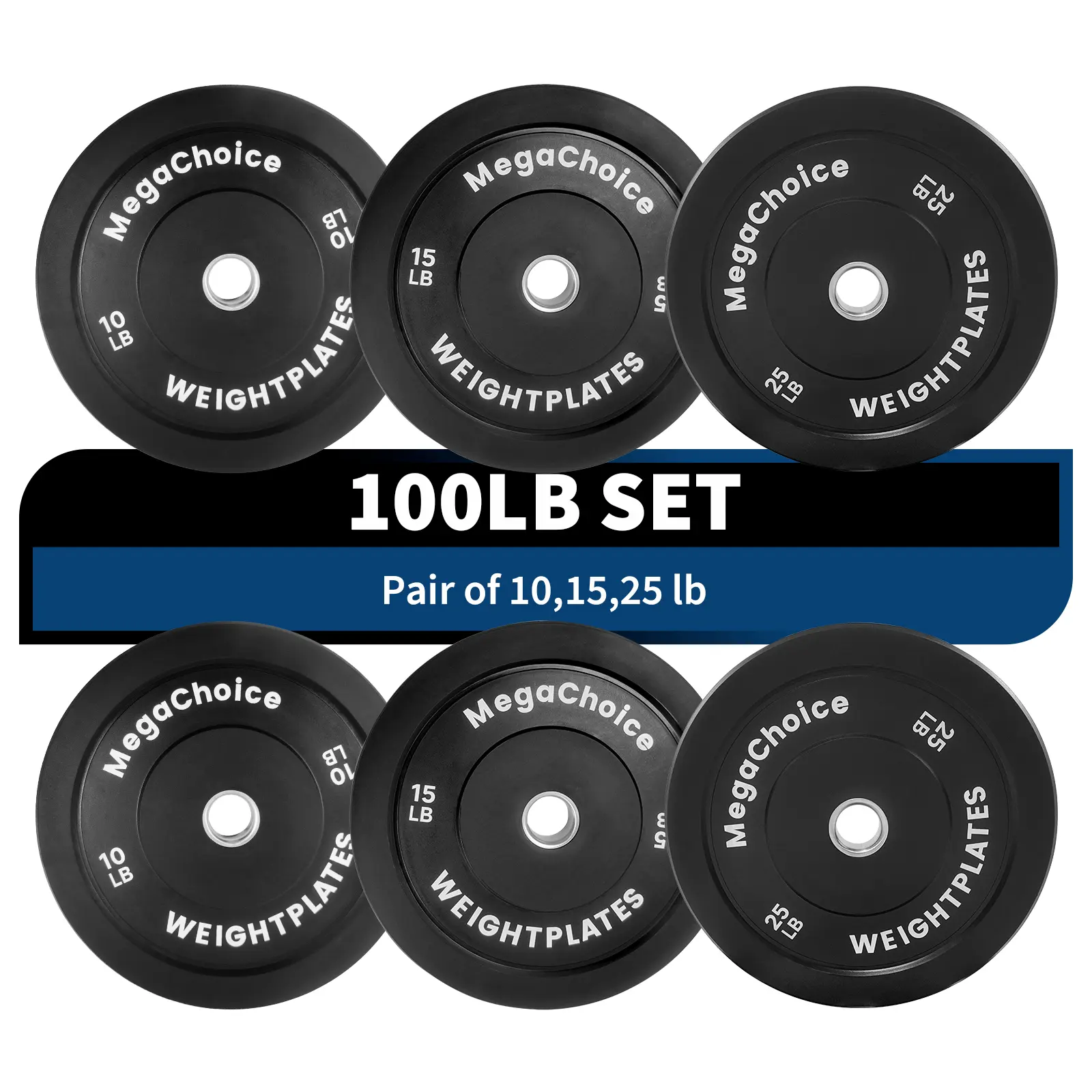 Rubber Bumper Weight Plates,2" Weight Plates Set for Strength Training Home Gym-100 lb(Pair of 10,15,25)