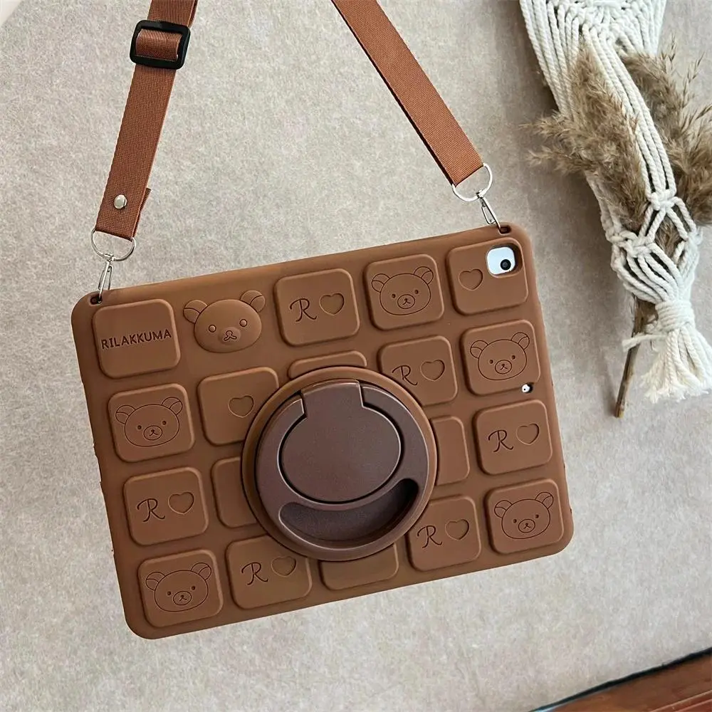 Cartoon 3D Chocolate Rilakkuma Silicone iPad Case - Durable Full Protection Tablet Accessory for Fans of Rilakkuma & iPad Users, Fits Air 1-5, Pro 11 (2020-2022), 7th-9th Gen 10.2, 10th Gen 10.9 Models