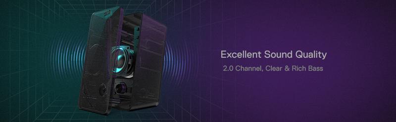 Redragon GS510 RGB Audio Desktop Speakers, 2.0 Channel PC Computer Speaker with 4 Colorful LED Backlight Modes, Enhanced Bass and Easy-Access Volume Control, USB Powered w/ 3.5mm Cable