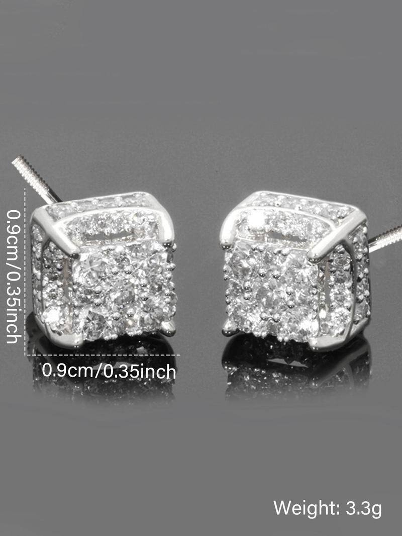 Square Shaped Zircon Decorated Earrings, Artificial Zircon Earrings, Fashionable Jewelry for Women & Men, Trendy All-match & Exquisite Jewelry for Birthday Gift