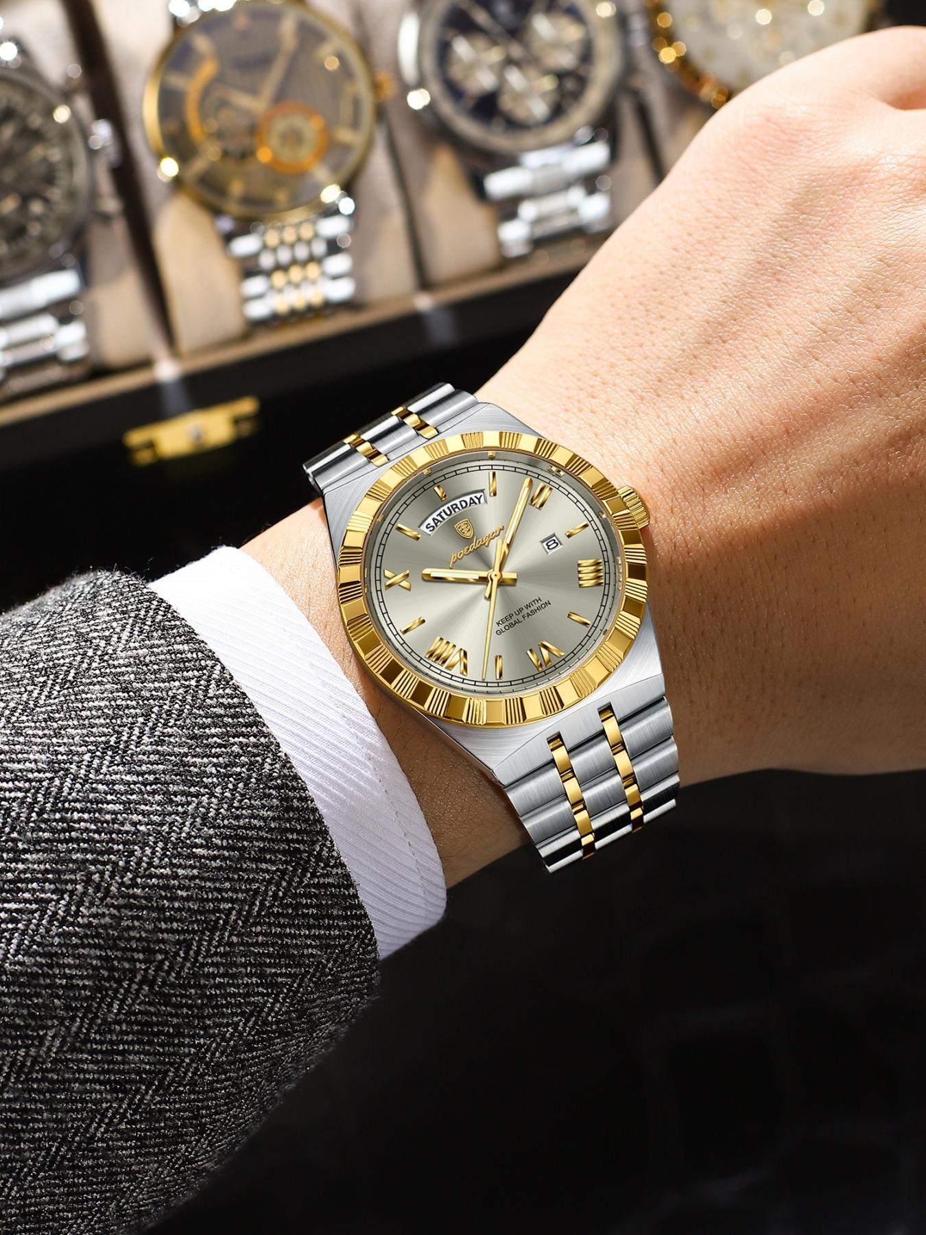 Men's Business Fashion Round Dial Analog Quartz Watch, Fashion Watch for Party, Daily Clothing Decor, Trendy All-match & Exquisite Watch for Birthday Gift with Box, Business Fashion Watches