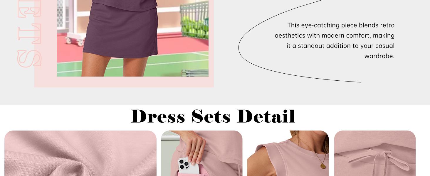 GRECERELLE Women's Summer 2 Piece Skort Set Cap Sleeve Round Neck Top & Tennis Skirt with Pockets for Athletic & Casual GRECERELLE Women's Summer 2 Piece Skort Set Cap Sleeve Round Neck Top & Tennis Skirt with Pockets for Athletic & Casual
