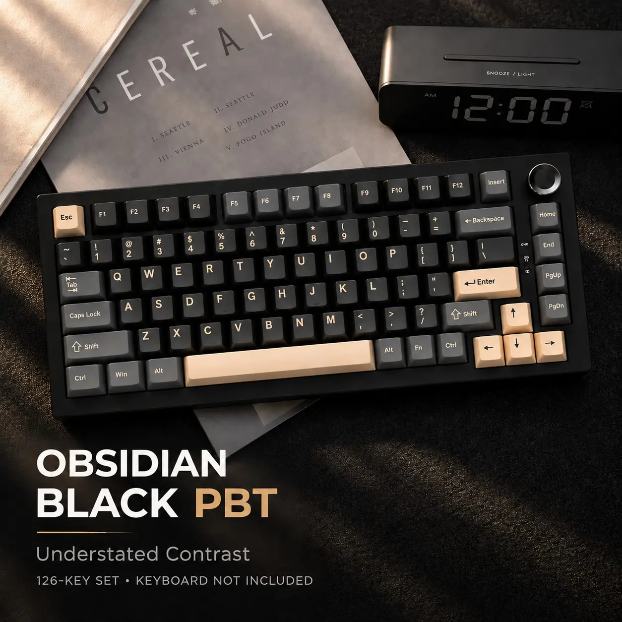 Obsidian Pbt Keycaps 126 Keys, Double Shot Oem Profile, Cross Stem Keycap for 60/61/65/68/75/87/98/104 Mechanical Keyboard