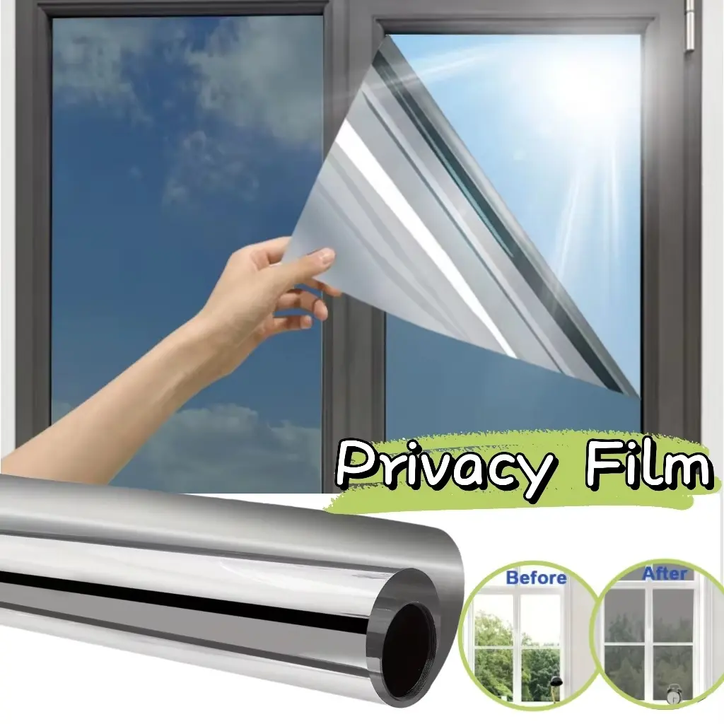 1-Way Window Privacy Tint Film, Self-Adhesive Vinyl Mirror Film, Sun-Blocking Anti-UV Static Cling Home Decorative Sticker