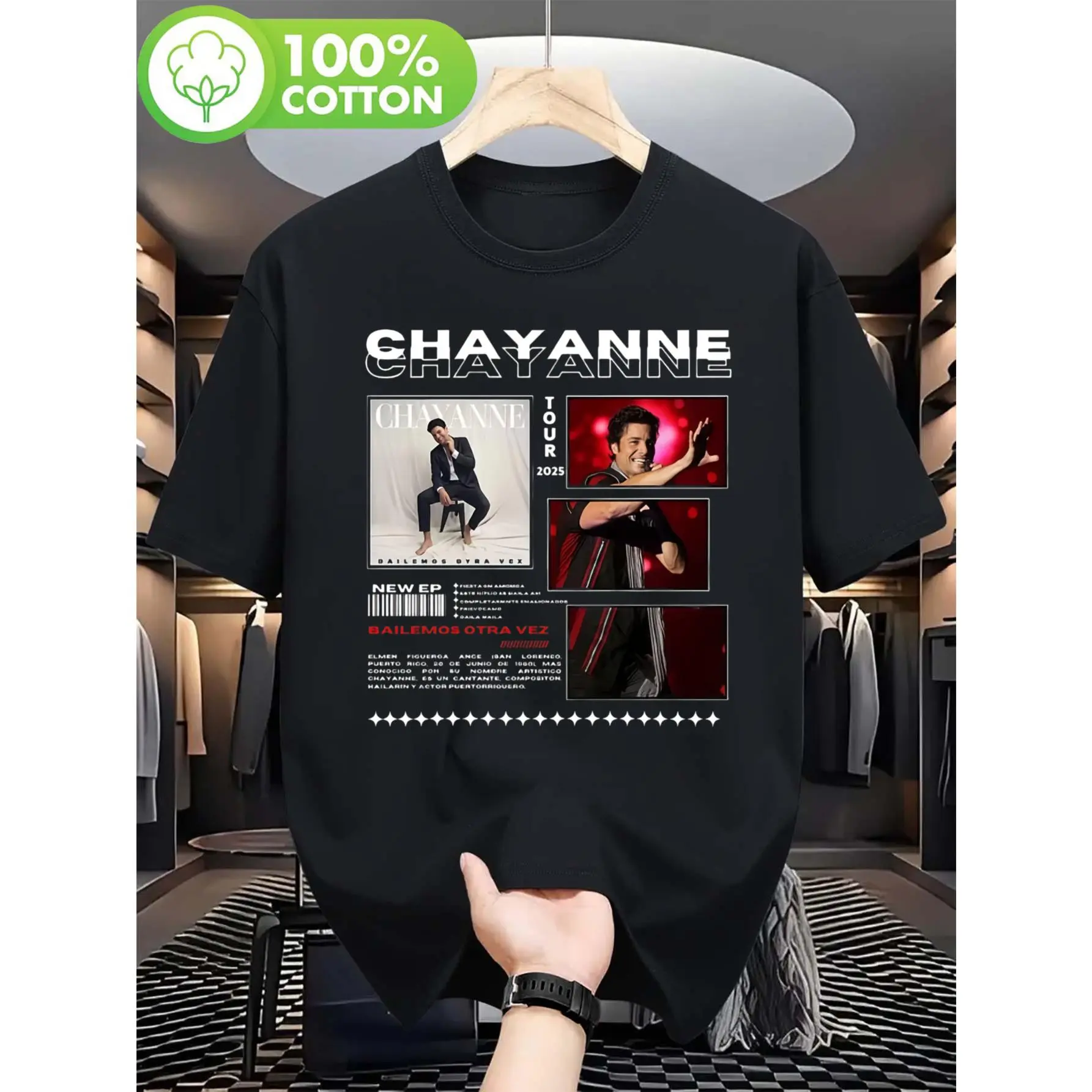 Men's Chayanne Bailamos Otra Vez Tour 2025 T-Shirt - Latin Trap Concert Tee with Tour Dates, Black Bold Tour Print, Regular Fit Casual Streetwear for Latin Music Fans, Durable Short Sleeve Shirt for Concerts & Casual Attire