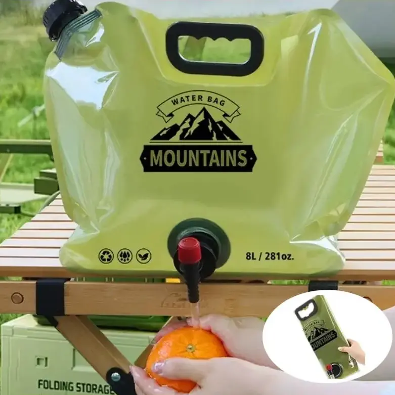 2 Pcs Non-Woven Super Thick Foldable 8L Water Bag with Faucet Strong Sealing Leak-Proof Reusable BPA-Free Water Storage Container for Camping Outdoor