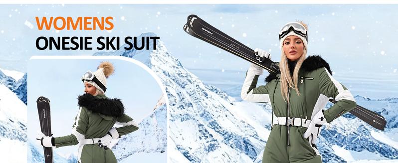 Yousify Womens Snow Suits Winter Ski Suit Onesie Outdoor Sports Waterproof Snowsuit Removable Faux Fur Collar Coat Jumpsuit