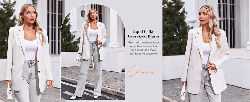 FMEYOA  Women Casual Oversized Blazers Lapel Button Down Solid Work Office Blazer Jacket