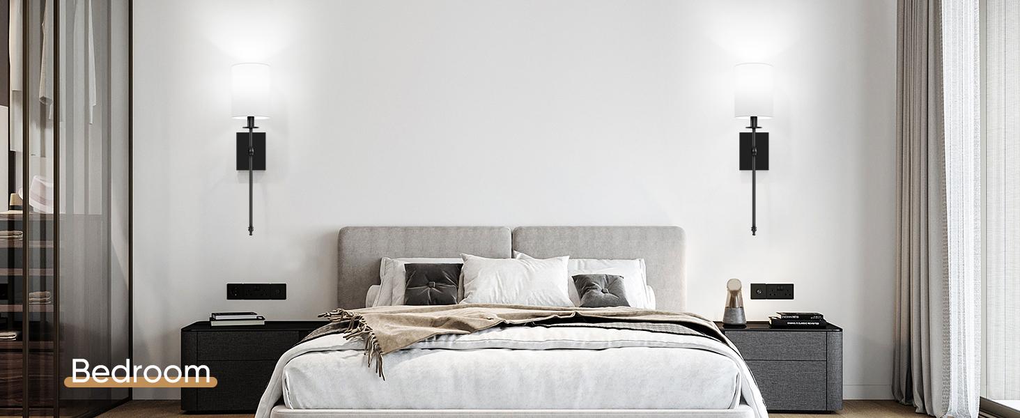 24.8in Rechargable Wall Sconces Set of 2 with Remote, Indoor Not Hardwired Dimmable Wall Lamps with White Fabric Shade, Rechargeable Wireless wall lights For Bedroom, 2 Bulbs Included