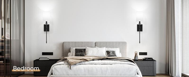 24.8in Rechargable Wall Sconces Set of 2 with Remote, Indoor Not Hardwired Dimmable Wall Lamps with White Fabric Shade, Rechargeable Wireless wall lights For Bedroom, 2 Bulbs Included