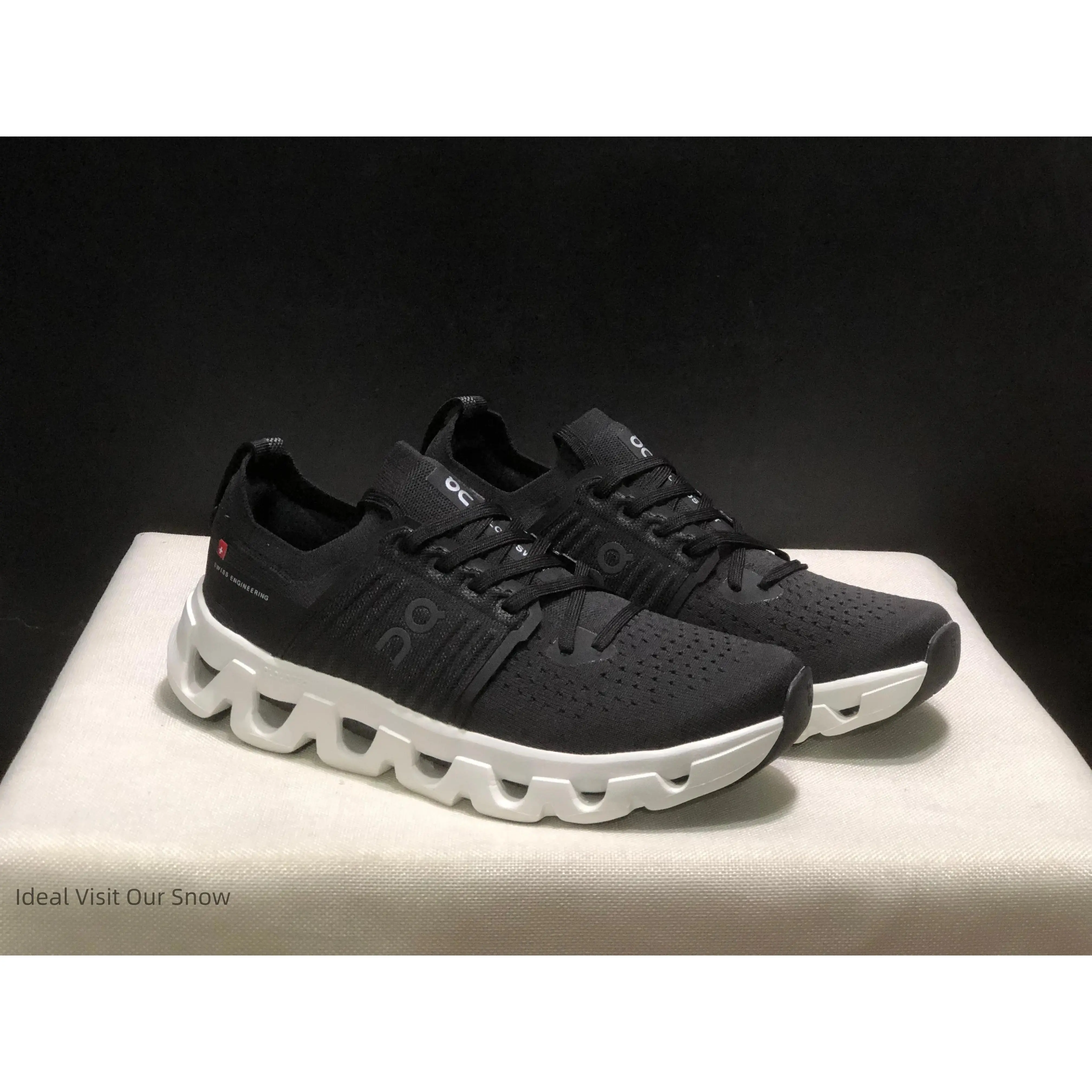 Two Tone Black White Knit Wave Platform Sneakers, Hollow Cutout White Midsole Edgy Minimal Streetwear Daily Shoes