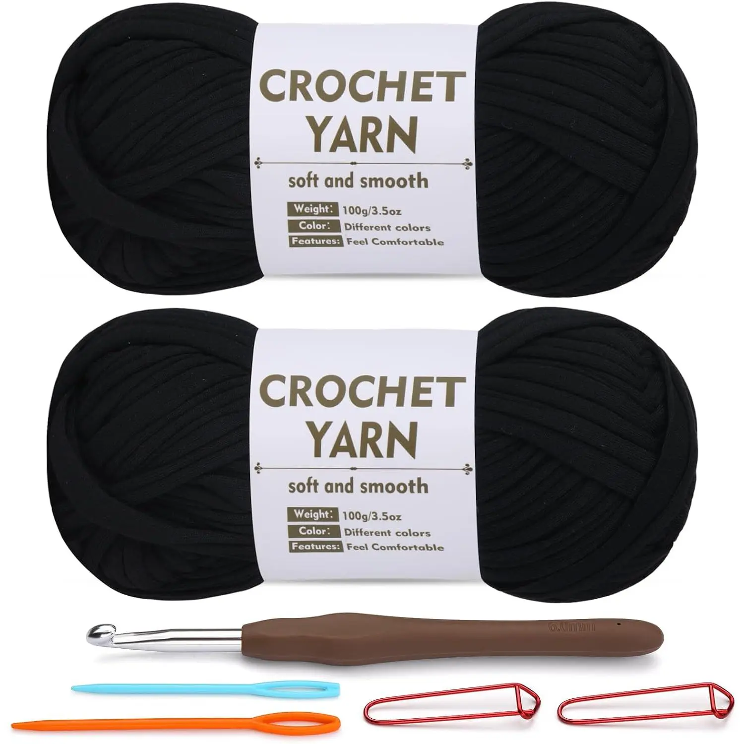 2 Pack T-Shirt Yarn Set, Black Knitting Crochet T Shirt Yarn | Tshirt Yarn Kit for Crocheting, Ribbon  Yarns, Knitting Yarns Ball