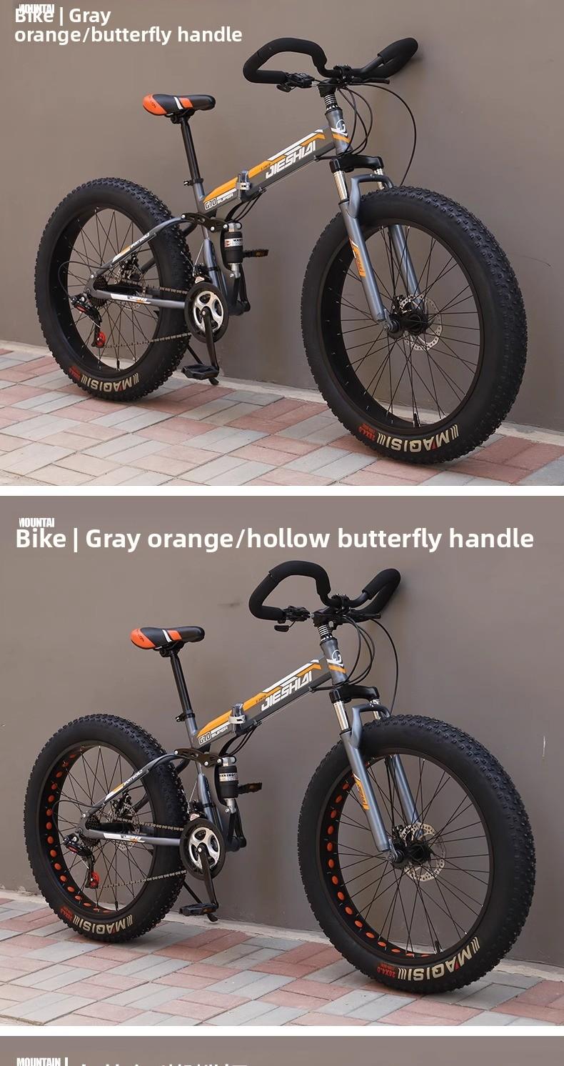 Folding Wide Tire Bicycle Large Thick Wheel Snow Bike Off-road Dual Disc Brake Shock Absorption Speed Mountain Bike for Men and Women Students