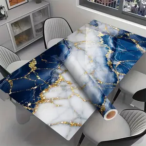 【2D Flat Decoration】1pc Blue White Gold Marble Texture Pattern 2D Flat Vinyl Desktop Sticker60*100cm， SelfAdhesive High Quality Countertop Protective Film， Stylish Decal for Desk， Bathroom， Kitchen， Door， Cabinet