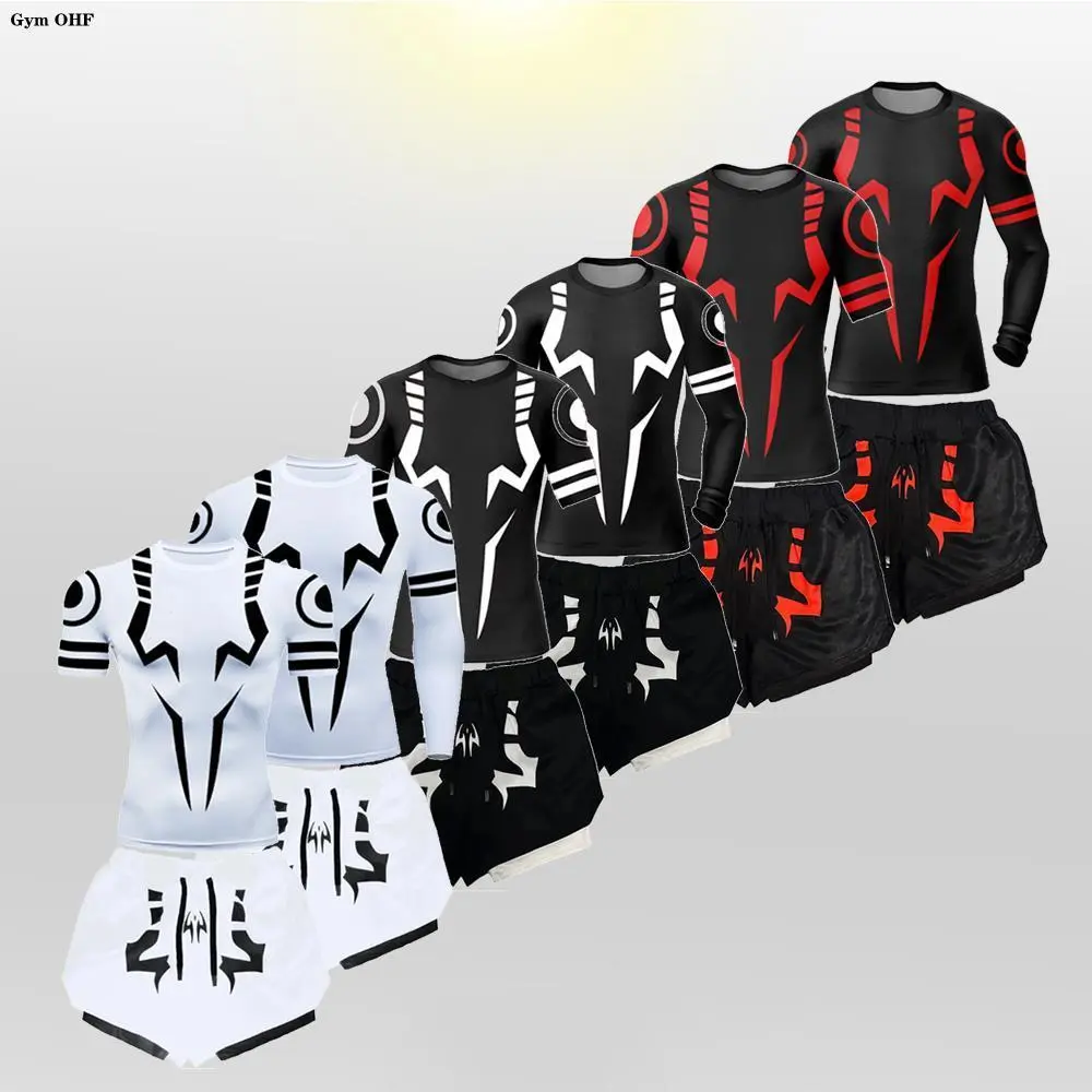 Anime Compression T Shirt Suits Men's 2 In 1 Shorts Sport Running Jogging Gym Tracksuit Men Clothing Rashgard Top