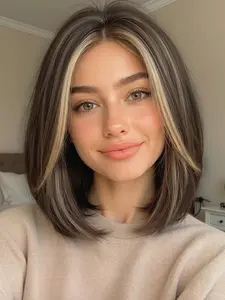 Blonde Highlights Medium-Length Bob Wig, Natural Look, Versatile for Daily Commute and Dates, Perfect for Lazy Days, Synthetic Hair Wigs
