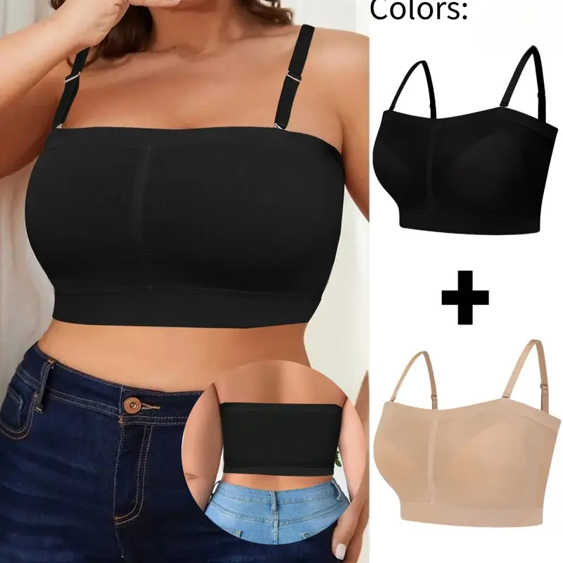 【Plus Size】 Solid Wireless Bra, Soft Comfortable Adjustable Strap Bra, Women's Lingerie for All Seasons, Womenswear