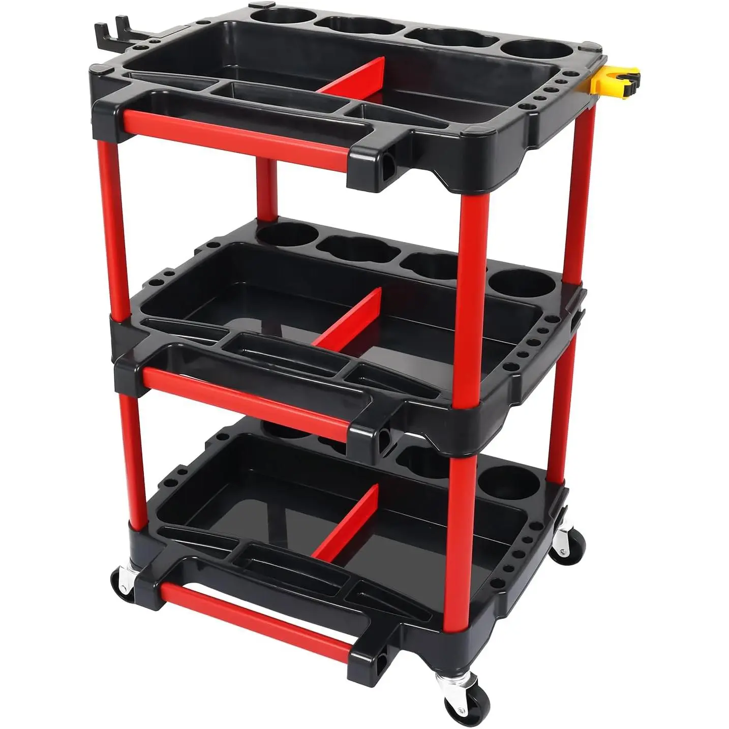 Nilight 3-Tier Car Detailing Cart with Polisher Brackets - Rolling Utility Plastic Cart with Organizer & Hooks - Heavy Duty Mobile Tool Station
