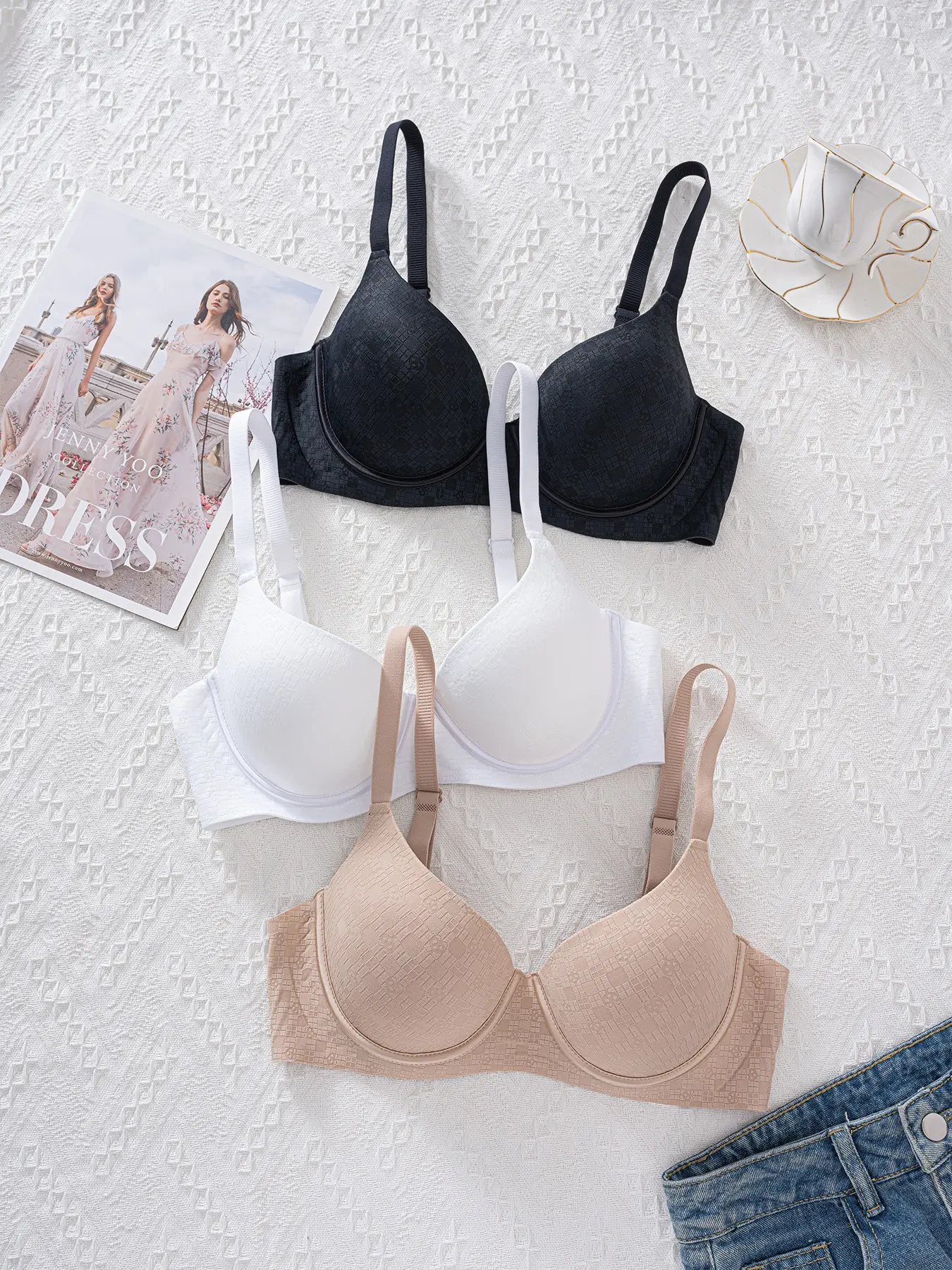 3 Pack Women's Push Up Bra Adjustable Straps Soft Comfort Comfy Bras Casual Everyday Wear Underwire Bra