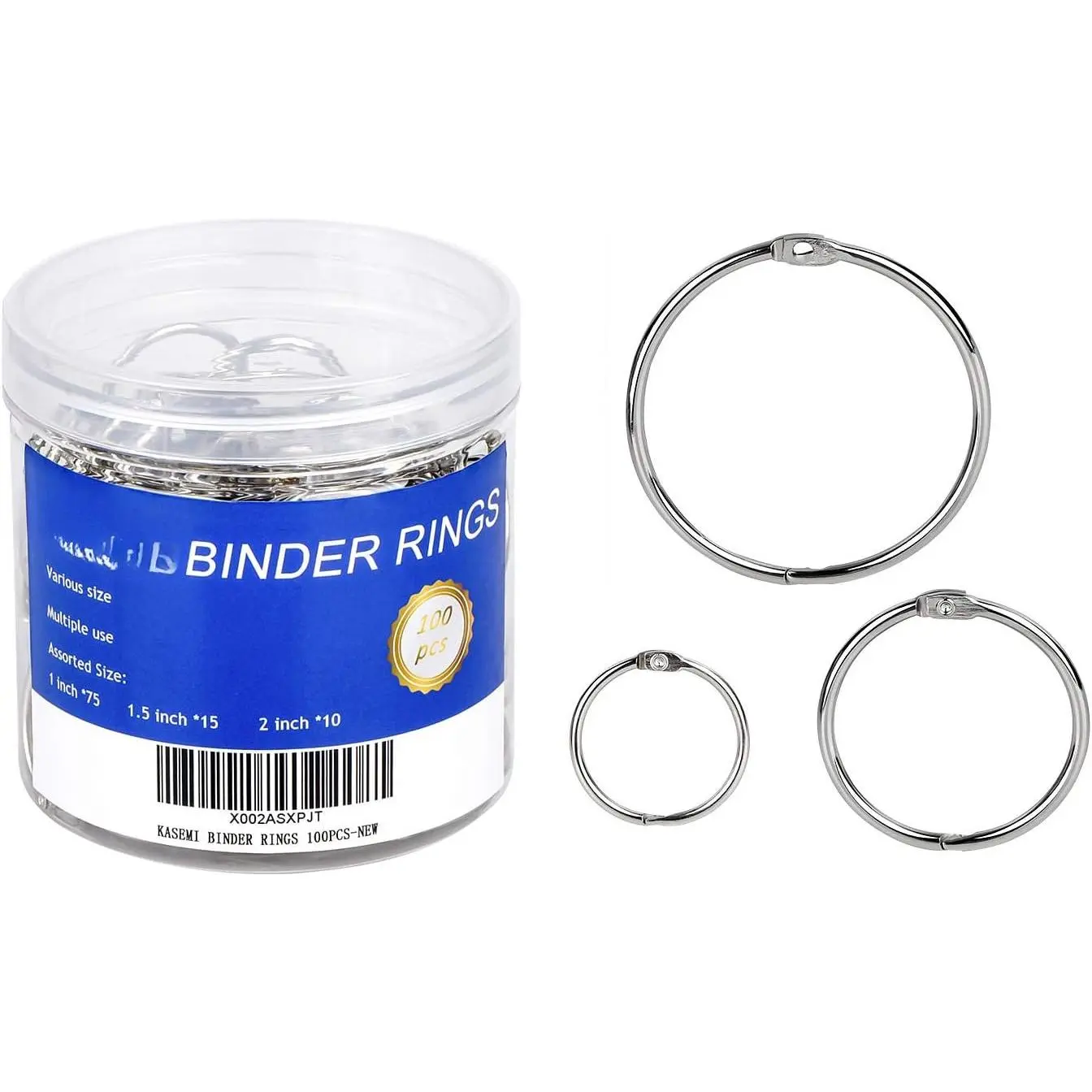 Binder Rings, 100 count Book Rings  Sizes (1,1.5,2 inch) for School,Classroom,Office