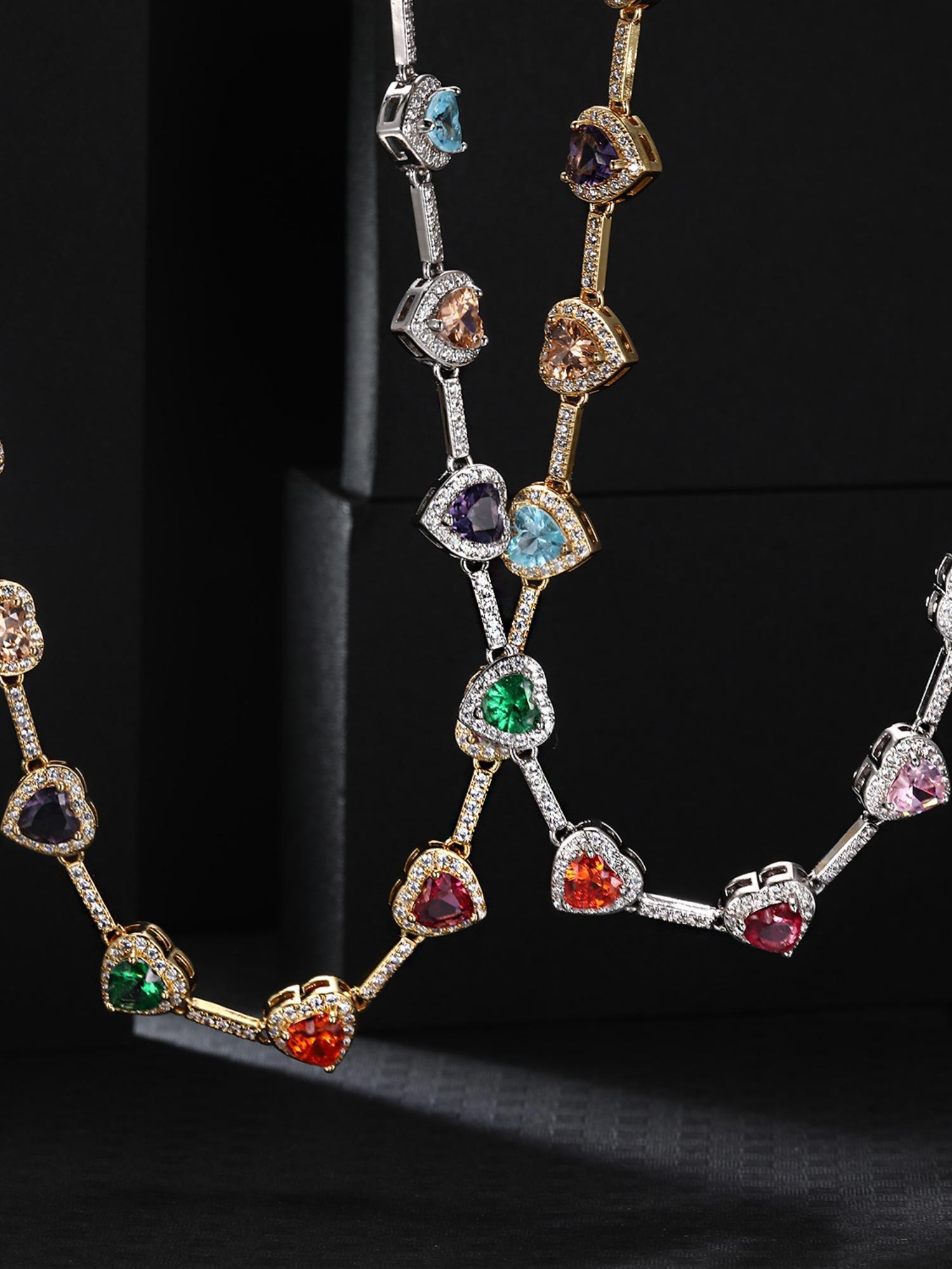 Colorful Heart Shaped Imitation Crystal Decor Statement Necklace, Elegant Luxurious Gift for Mom & Girlfriend, Fashion Jewelry Accessories for Women, Heart Design Necklace