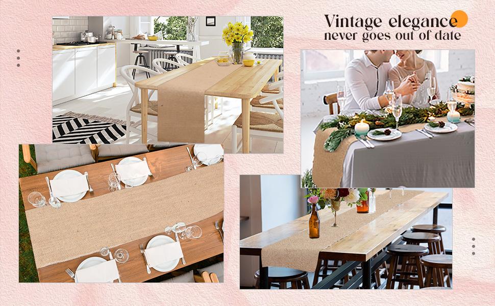 Burlap Table Farmhouse Khaki Jute Runner Rustic Wedding Burlap Table for Birthday Engagement Home Dining Decorations(12 Pack,12 x 108 Inch)