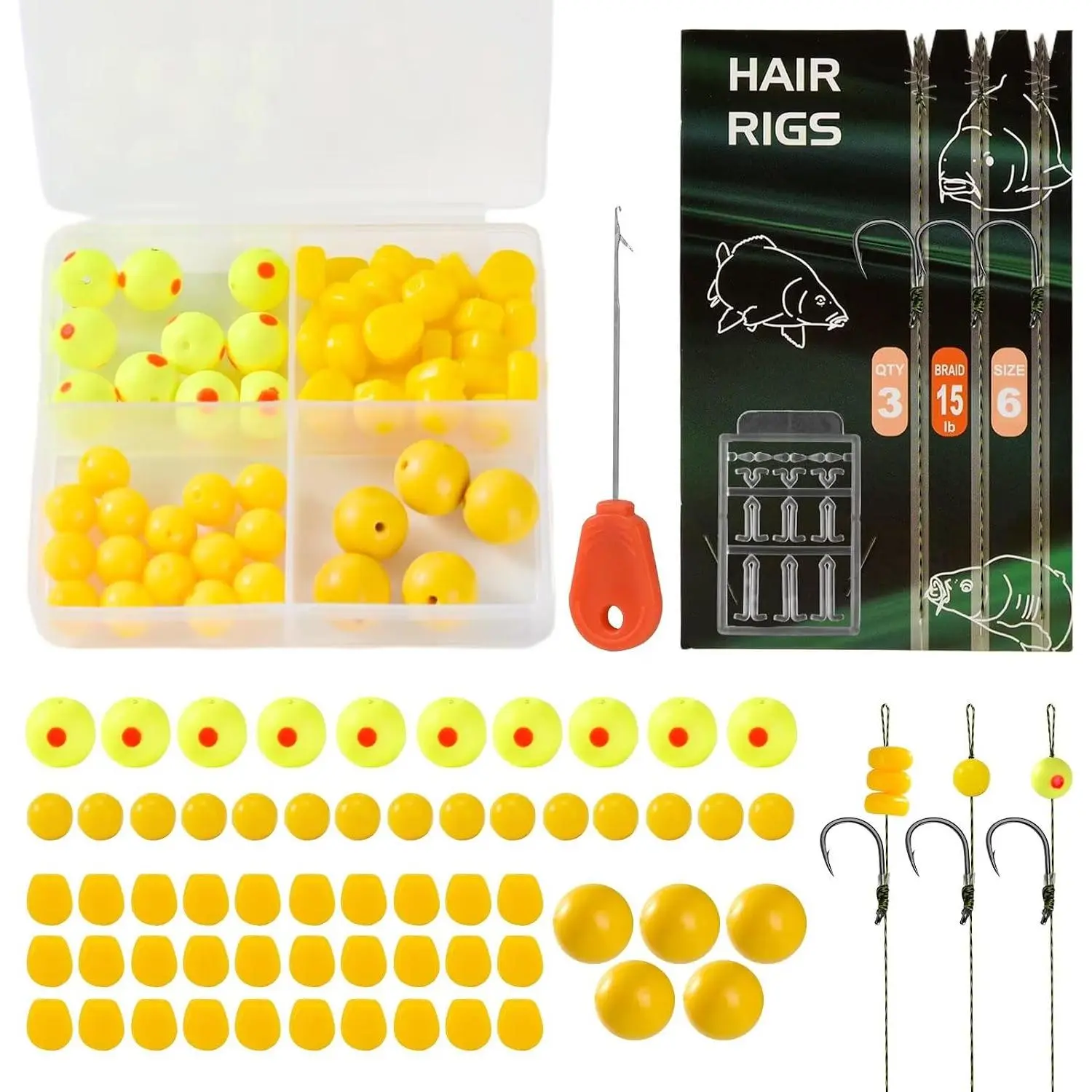 65/215PCS Carp Fishing  Kit Hair Rigs Carp  Fishing Equipment Accessories #2#4#6#8