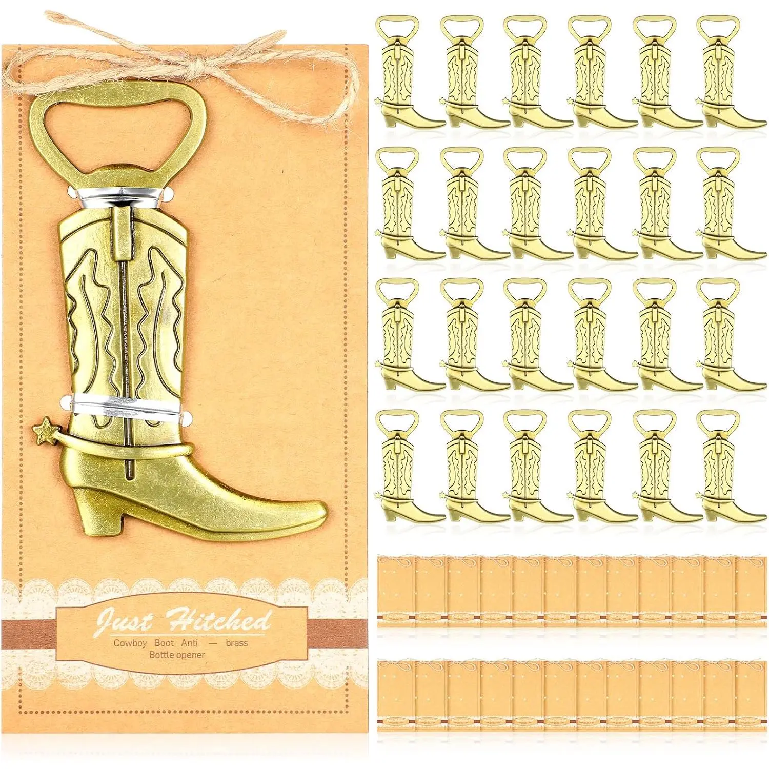 24 count Cowboy Boot Bottle Openers Wedding Party Favors Metal Stainless Steel Bottle Openers with Exquisite Packaging for Wedding Birthday Anniversary,