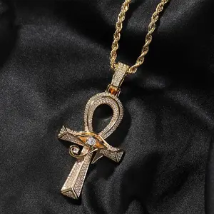 Shining Iced Out Ancient Egyptian God Eye of Horus Cross Pendant Necklace for Men and Women Hip Hop Trendy Amulet Jewelry Gift chain