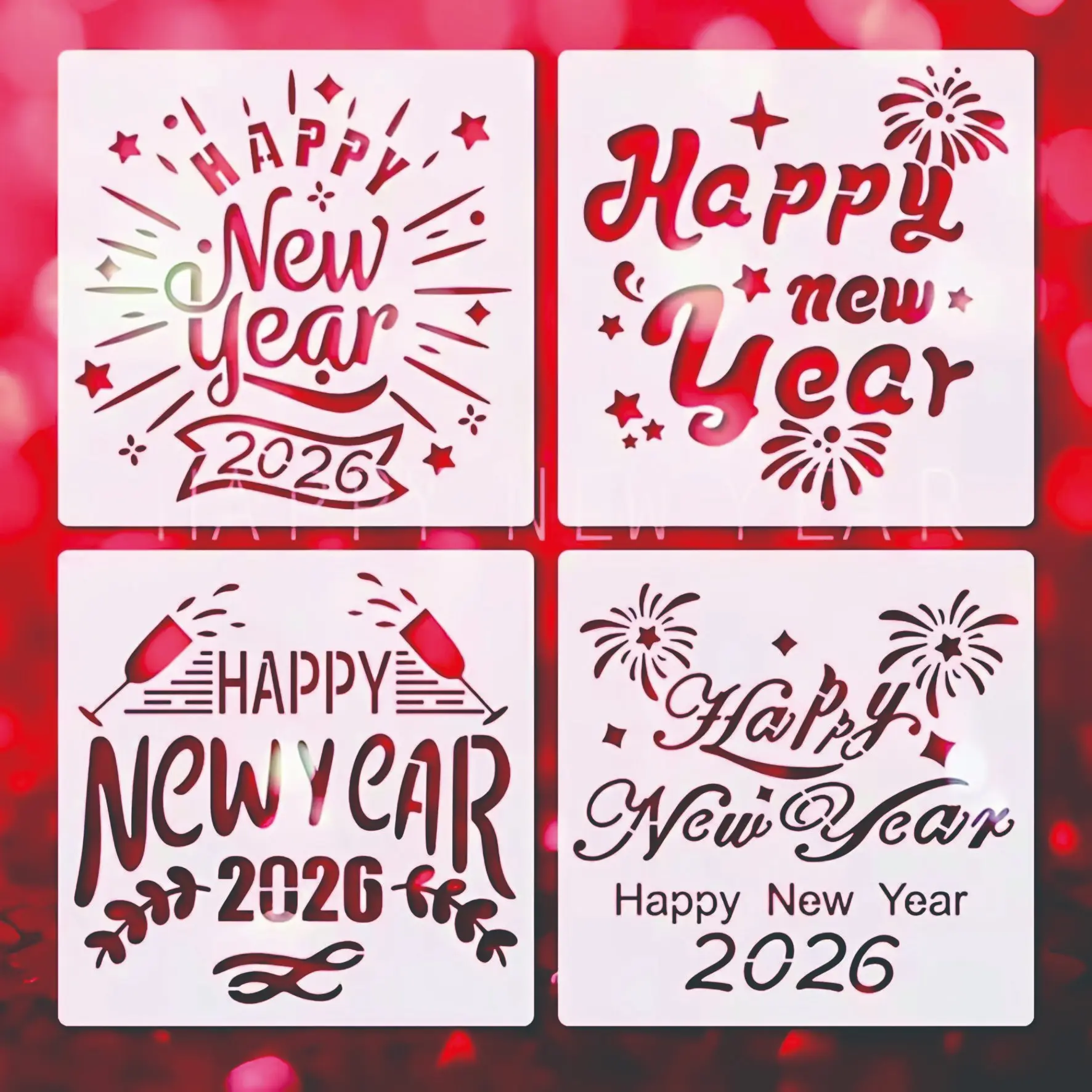 Reusable 2026 Template Set (4 Piece), Holiday Decoration Templates for DIY Crafts, Paint, Wall, Paper, New Year Happy Template, DIY Project Templates