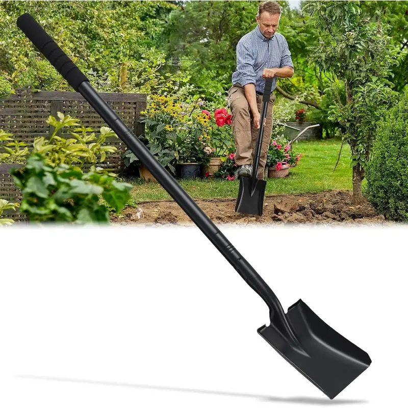 Stainless Steel Small Square Point Garden Shovel - 43.3" Long Ergo Grip Flat Head Tool for Digging Tasks, Soil Gravel, Landscaping, Outdoor Camping - Single Shovel for Kids Sand Play