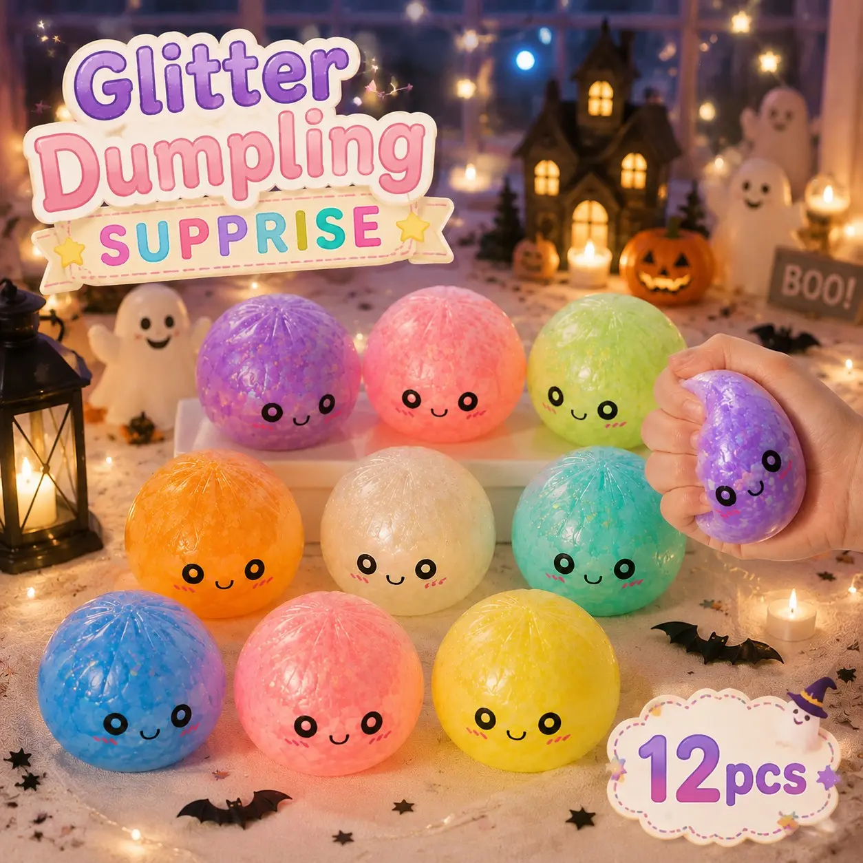 12 Pack Sparkling Dumpling Mystery Blind Box, Gentle Tpr Sensory Toy, Desktop Collectible Ornament, Perfect Gift for All Occasions